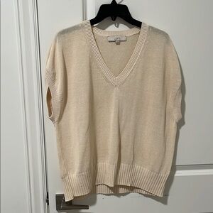 LOFT Cream V-Neck Sweater with Relaxed Fit
